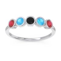 Black Onyx Fashion Ring In 14k White Gold With Swiss Blue Topaz And Ruby – Saciva Minimalist Ring