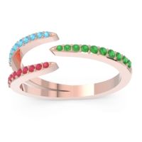 Emerald Fashion Ring In 18K Rose Gold With Swiss Blue Topaz And Ruby – Saggraha Minimalist Ring