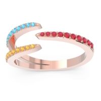 Ruby Fashion Ring In 18K Rose Gold With Swiss Blue Topaz And Citrine – Saggraha Minimalist Ring
