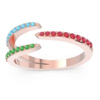 Ruby Fashion Ring In 18K Rose Gold With Swiss Blue Topaz And Emerald – Saggraha Minimalist Ring