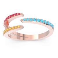 Swiss Blue Topaz Fashion Ring In 18K Rose Gold With Ruby And Citrine – Saggraha Minimalist Ring