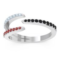 Black Onyx Fashion Ring In 14k White Gold With Aquamarine And Garnet – Saggraha Minimalist Ring