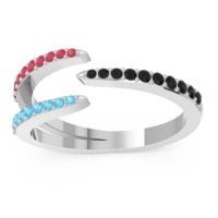 Black Onyx Fashion Ring In 14k White Gold With Ruby And Swiss Blue Topaz – Saggraha Minimalist Ring