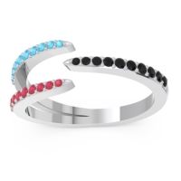 Black Onyx Fashion Ring In 14k White Gold With Swiss Blue Topaz And Ruby – Saggraha Minimalist Ring