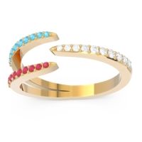 Lab Diamond Fashion Ring In 18k Yellow Gold With Swiss Blue Topaz And Ruby – Saggraha Minimalist Ring