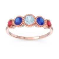 Aquamarine Fashion Ring In 14K Rose Gold With Blue Sapphire And Ruby – Avastha Minimalist Ring