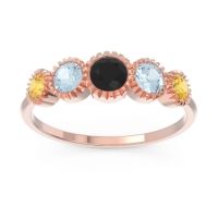 Black Onyx Fashion Ring In 14K Rose Gold With Aquamarine And Citrine – Avastha Minimalist Ring