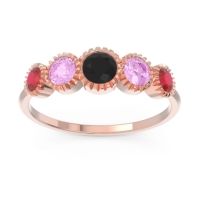 Black Onyx Fashion Ring In 14K Rose Gold With Pink Tourmaline And Ruby – Avastha Minimalist Ring