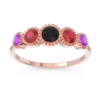 Black Onyx Fashion Ring In 18K Rose Gold With Ruby And Amethyst – Avastha Minimalist Ring