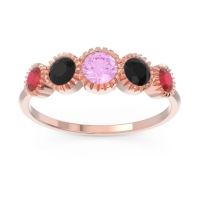 Pink Tourmaline Fashion Ring In 14K Rose Gold With Black Onyx And Ruby – Avastha Minimalist Ring
