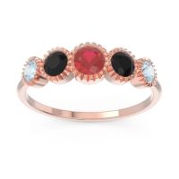 Ruby Fashion Ring In 18K Rose Gold With Black Onyx And Aquamarine – Avastha Minimalist Ring