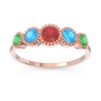 Ruby Fashion Ring In 18K Rose Gold With Swiss Blue Topaz And Emerald – Avastha Minimalist Ring
