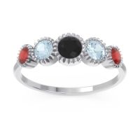 Black Onyx Fashion Ring In 14k White Gold With Aquamarine And Garnet – Avastha Minimalist Ring