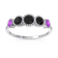 Black Onyx Fashion Ring In Palladium With Amethyst – Avastha Minimalist Ring