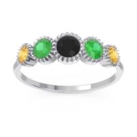 Black Onyx Fashion Ring In 14k White Gold With Emerald And Citrine – Avastha Minimalist Ring