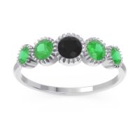 Black Onyx Fashion Ring In 14k White Gold With Emerald – Avastha Minimalist Ring