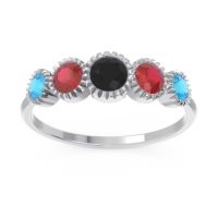 Black Onyx Fashion Ring In 14k White Gold With Ruby And Swiss Blue Topaz – Avastha Minimalist Ring