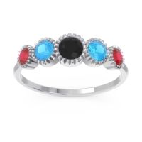 Black Onyx Fashion Ring In 14k White Gold With Swiss Blue Topaz And Ruby – Avastha Minimalist Ring