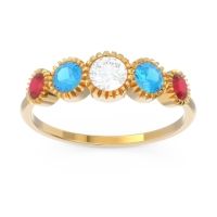 Lab Diamond Fashion Ring In 18k Yellow Gold With Swiss Blue Topaz And Ruby – Avastha Minimalist Ring
