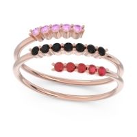 Black Onyx Fashion Ring In 14K Rose Gold With Pink Tourmaline And Ruby – Nirjhari Minimalist Ring