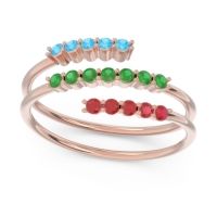 Emerald Fashion Ring In 18K Rose Gold With Swiss Blue Topaz And Ruby – Nirjhari Minimalist Ring