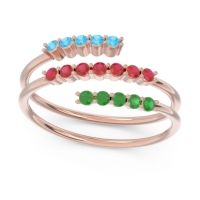 Ruby Fashion Ring In 18K Rose Gold With Swiss Blue Topaz And Emerald – Nirjhari Minimalist Ring