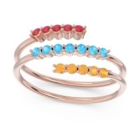 Swiss Blue Topaz Fashion Ring In 18K Rose Gold With Ruby And Citrine – Nirjhari Minimalist Ring