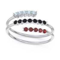 Black Onyx Fashion Ring In 14k White Gold With Aquamarine And Garnet – Nirjhari Minimalist Ring