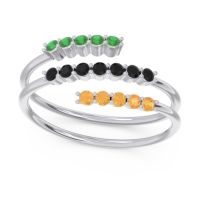 Black Onyx Fashion Ring In 14k White Gold With Emerald And Citrine – Nirjhari Minimalist Ring