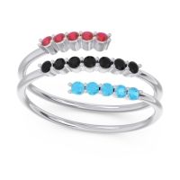 Black Onyx Fashion Ring In 14k White Gold With Ruby And Swiss Blue Topaz – Nirjhari Minimalist Ring