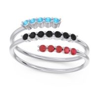 Black Onyx Fashion Ring In 14k White Gold With Swiss Blue Topaz And Ruby – Nirjhari Minimalist Ring
