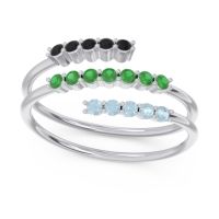 Emerald Fashion Ring In 14k White Gold With Black Onyx And Aquamarine – Nirjhari Minimalist Ring