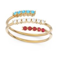 Lab Diamond Fashion Ring In 18k Yellow Gold With Swiss Blue Topaz And Ruby – Nirjhari Minimalist Ring