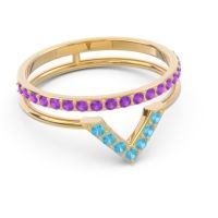 Modern Double Line V-Shape Pave Viparinama Ring