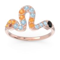Black Onyx Fashion Ring In 14K Rose Gold With Aquamarine And Citrine – Nada Minimalist Ring