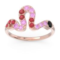 Black Onyx Fashion Ring In 14K Rose Gold With Pink Tourmaline And Ruby – Nada Minimalist Ring