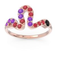 Black Onyx Fashion Ring In 18K Rose Gold With Ruby And Amethyst – Nada Minimalist Ring
