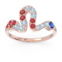 Blue Sapphire Fashion Ring In 14K Rose Gold With Aquamarine And Ruby – Nada Minimalist Ring