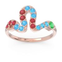 Emerald Fashion Ring In 18K Rose Gold With Swiss Blue Topaz And Ruby – Nada Minimalist Ring