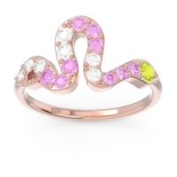 Peridot Fashion Ring In 18K Rose Gold With Pink Tourmaline And Lab Diamond – Nada Minimalist Ring