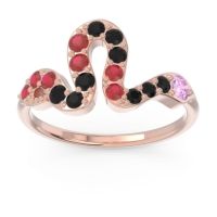 Pink Tourmaline Fashion Ring In 14K Rose Gold With Black Onyx And Ruby – Nada Minimalist Ring