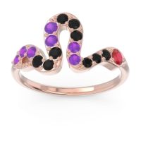 Ruby Fashion Ring In 18K Rose Gold With Black Onyx And Amethyst – Nada Minimalist Ring