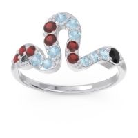 Black Onyx Fashion Ring In 14k White Gold With Aquamarine And Garnet – Nada Minimalist Ring