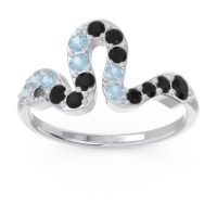 Black Onyx Fashion Ring In Palladium With Aquamarine – Nada Minimalist Ring