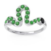 Black Onyx Fashion Ring In 14k White Gold With Emerald – Nada Minimalist Ring