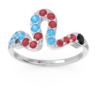 Black Onyx Fashion Ring In 14k White Gold With Ruby And Swiss Blue Topaz – Nada Minimalist Ring