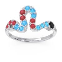 Black Onyx Fashion Ring In 14k White Gold With Swiss Blue Topaz And Ruby – Nada Minimalist Ring