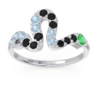 Emerald Fashion Ring In 14k White Gold With Black Onyx And Aquamarine – Nada Minimalist Ring