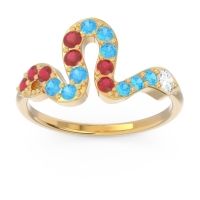 Lab Diamond Fashion Ring In 18k Yellow Gold With Swiss Blue Topaz And Ruby – Nada Minimalist Ring