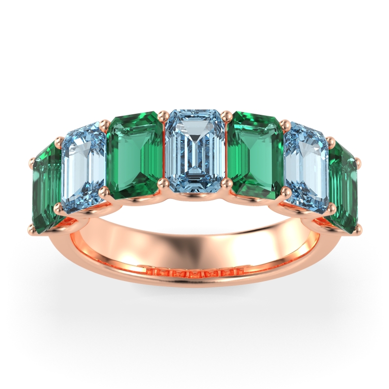 U Prong Half Eternity Emerald Cut Raha Band
